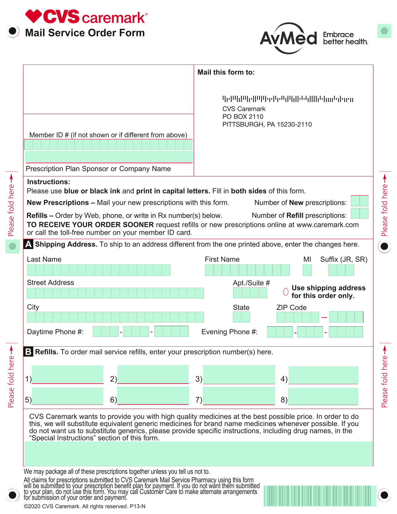 Mail Service Order Form screenshot