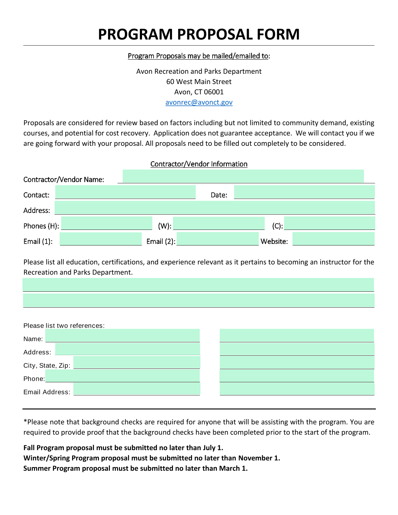 Program Proposal Form screenshot