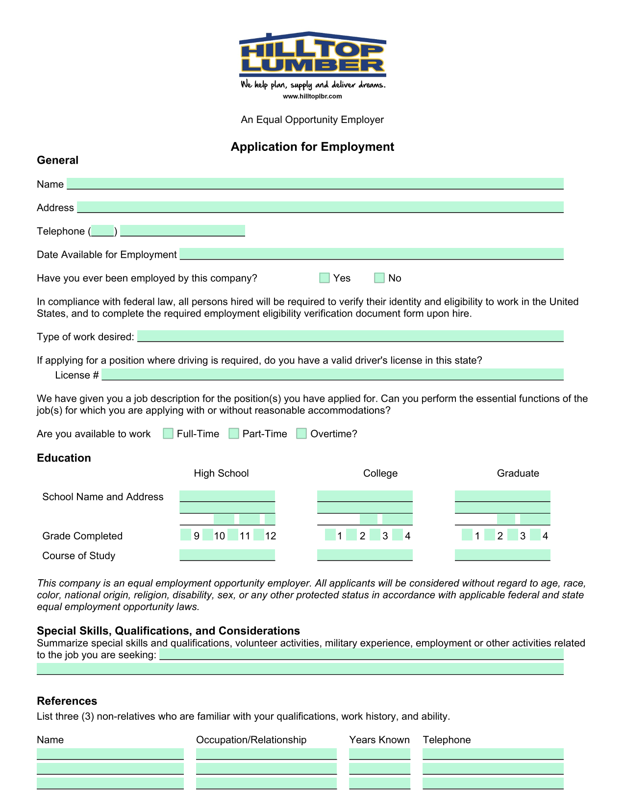 Application For Employment screenshot
