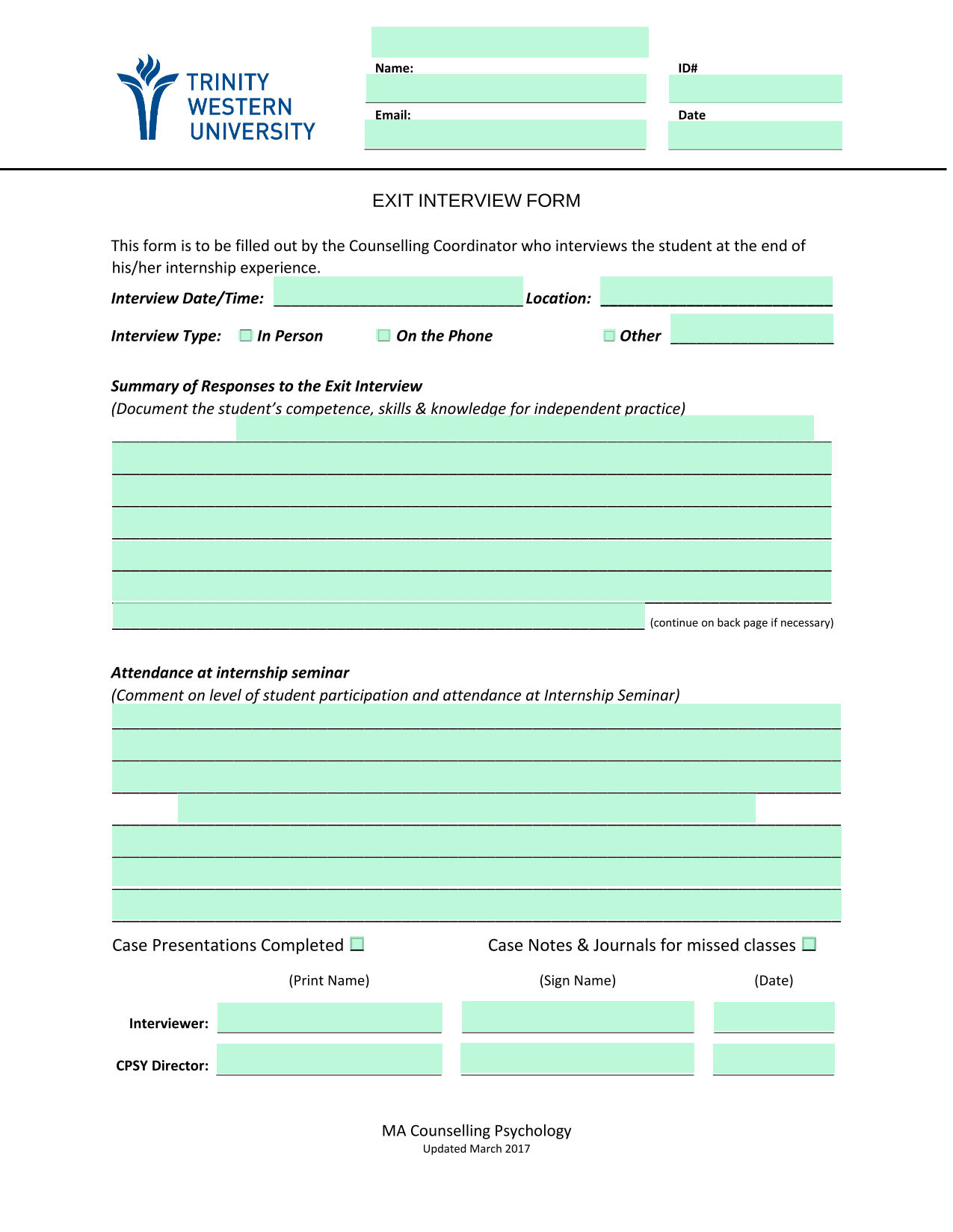 EXIT INTERVIEW FORM screenshot