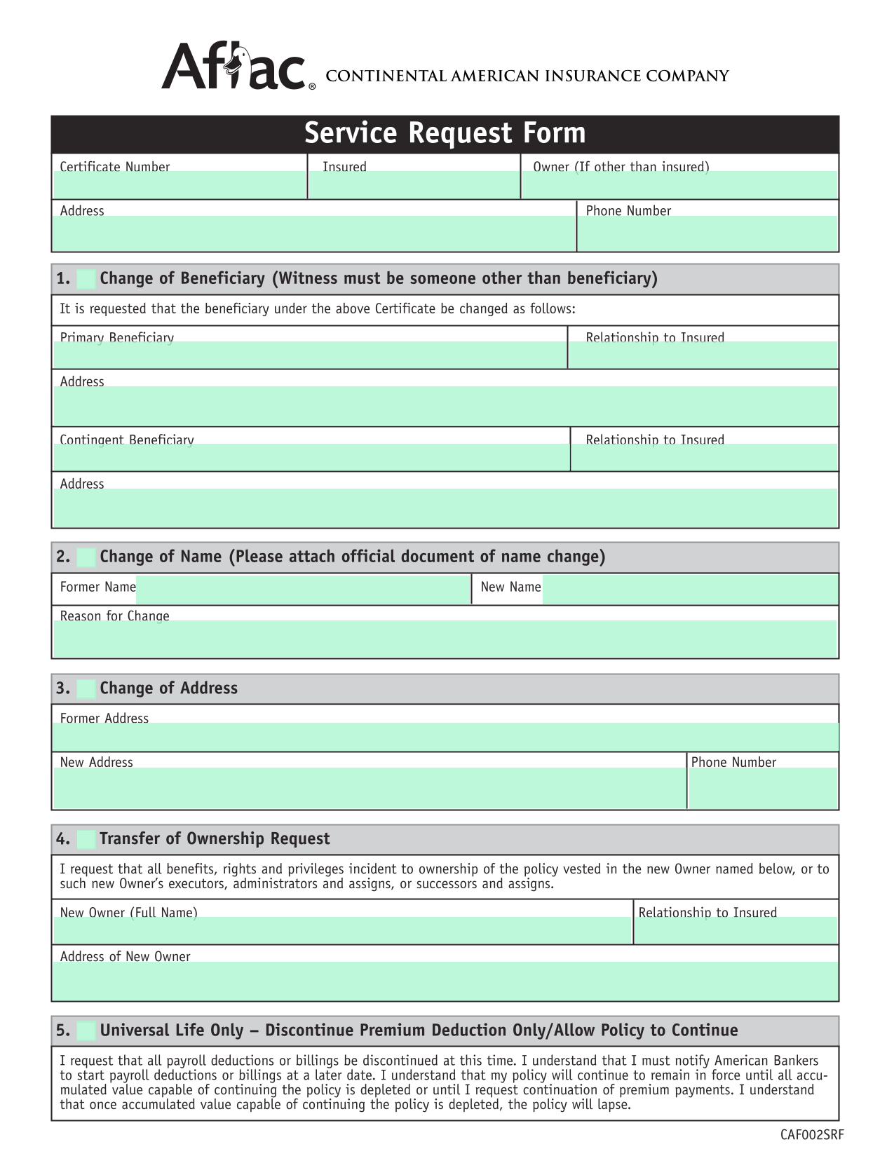 Service Request Form screenshot