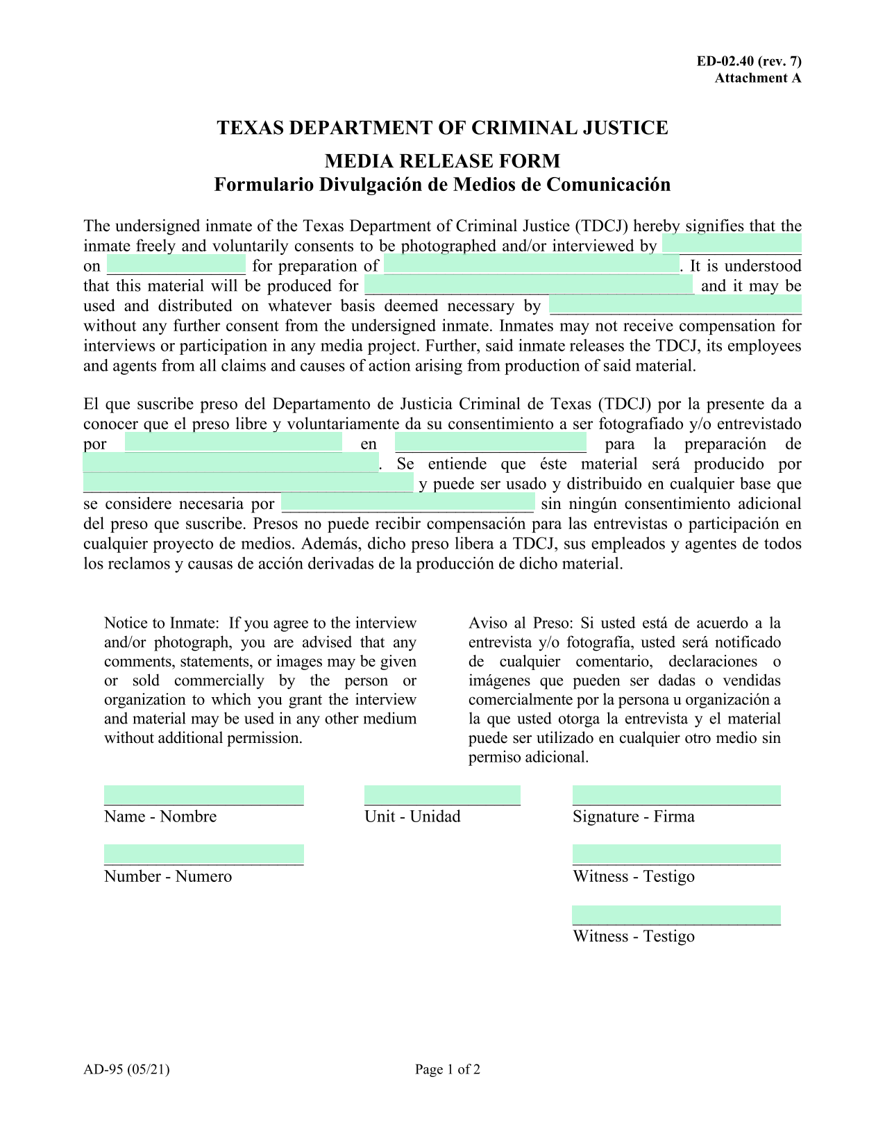 Media Release Form screenshot