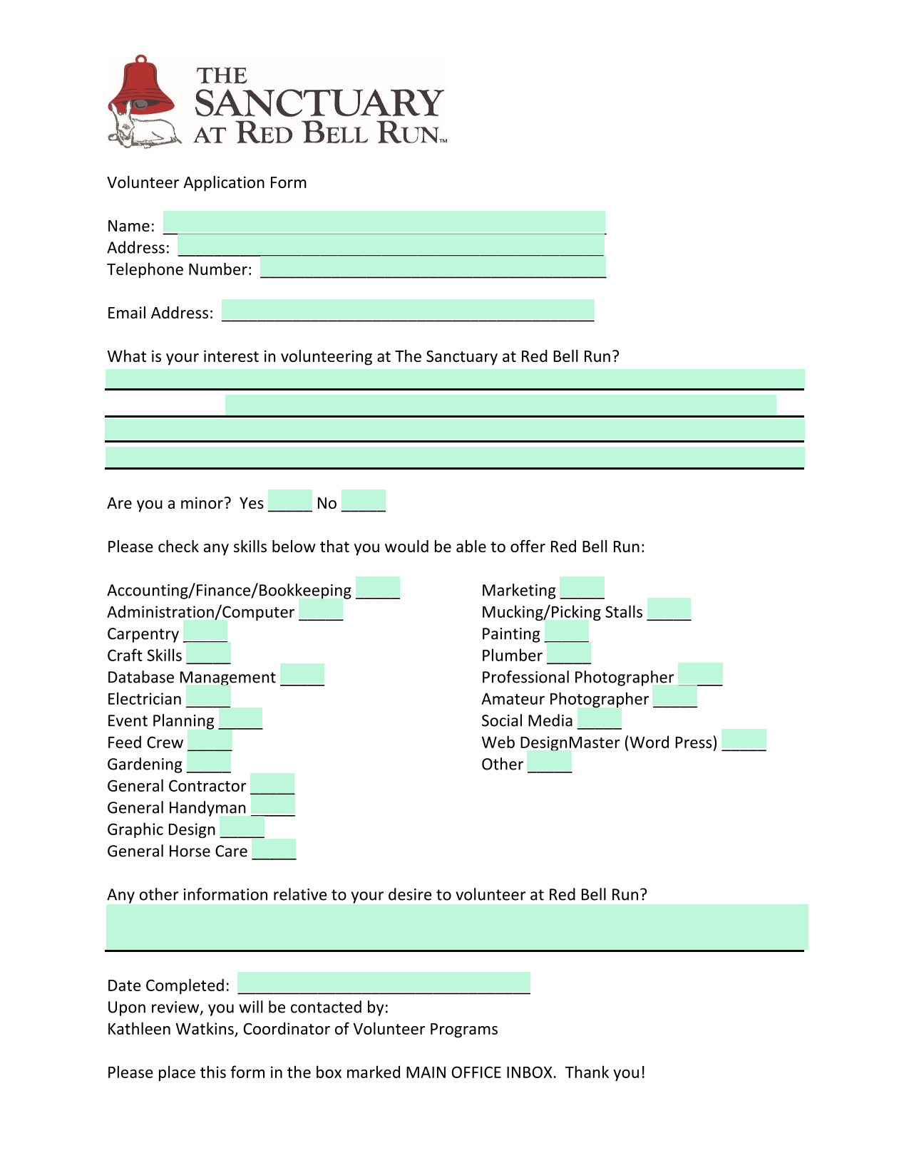 Volunteer Application Form screenshot
