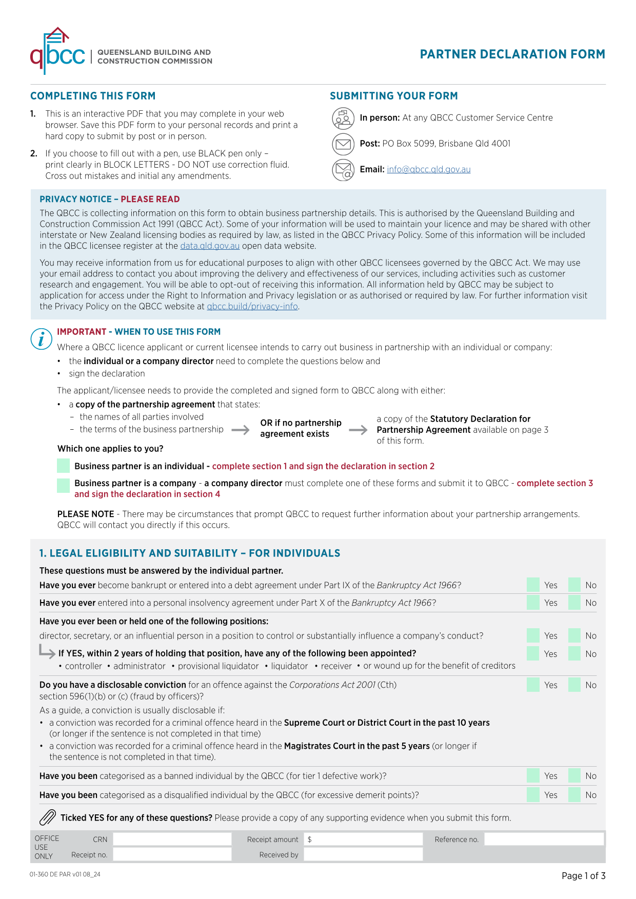 PARTNER DECLARATION FORM screenshot