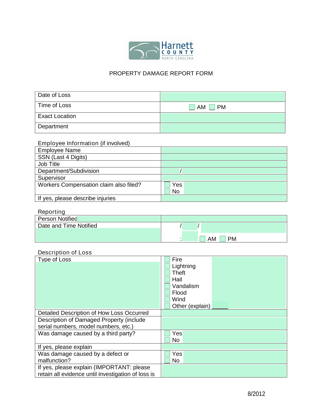 PROPERTY DAMAGE REPORT FORM screenshot