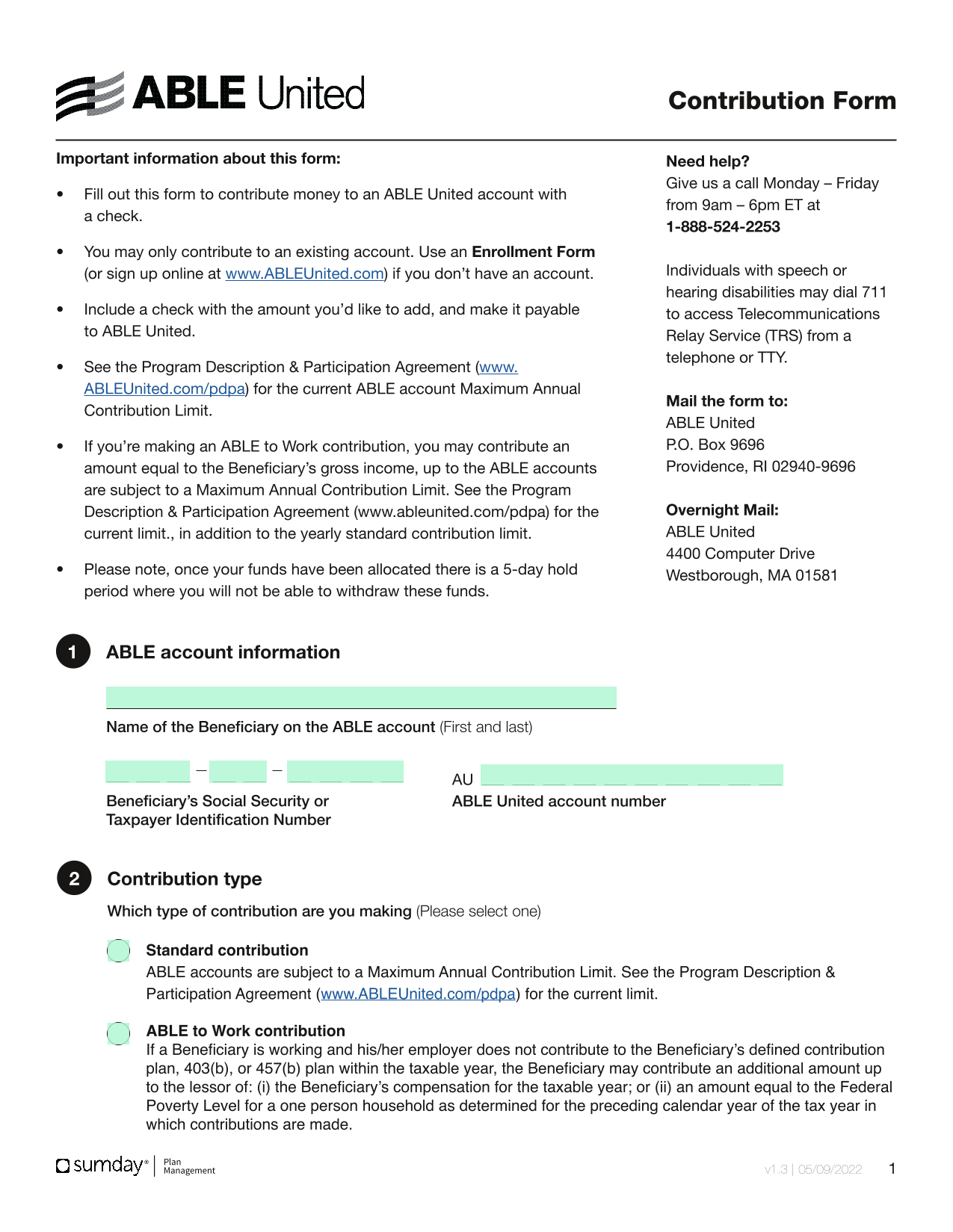 Contribution Form screenshot