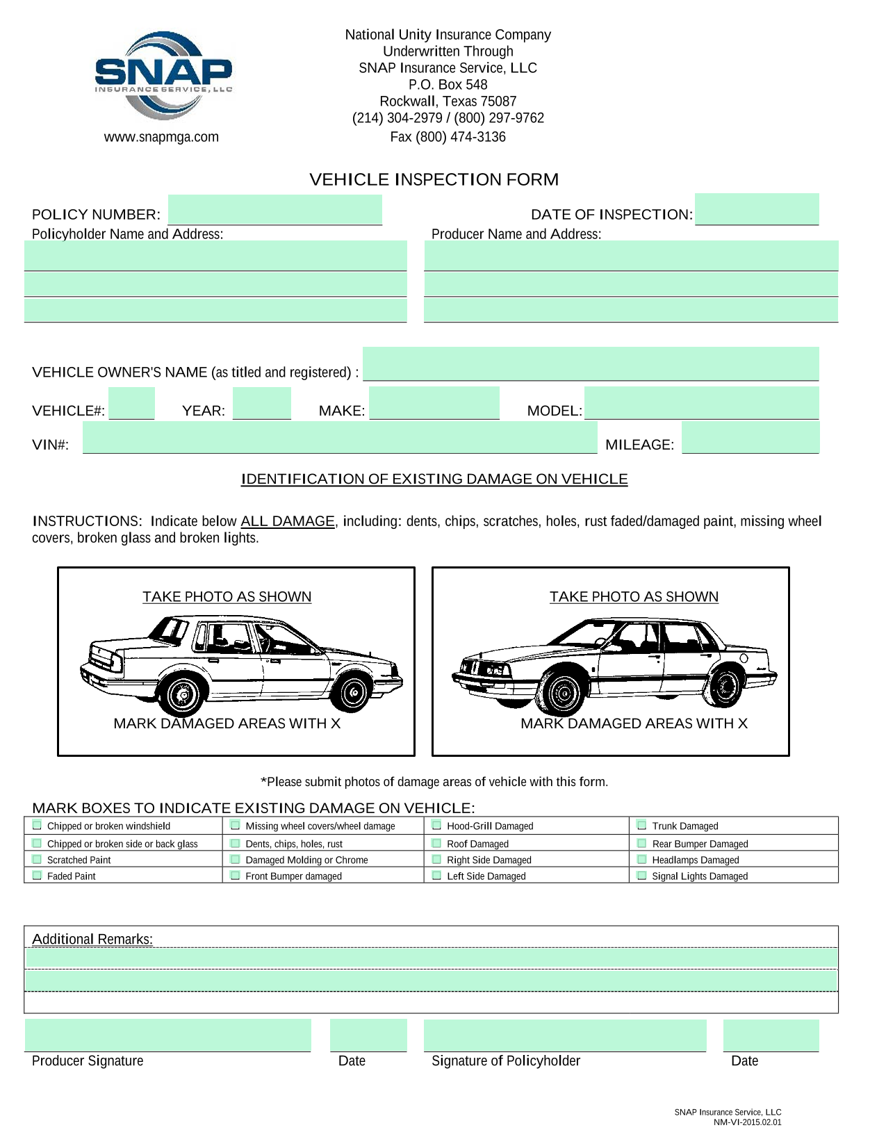 VEHICLE INSPECTION FORM screenshot