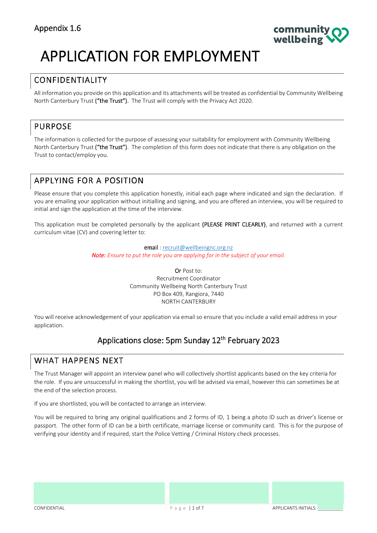 APPLICATION FOR EMPLOYMENT screenshot