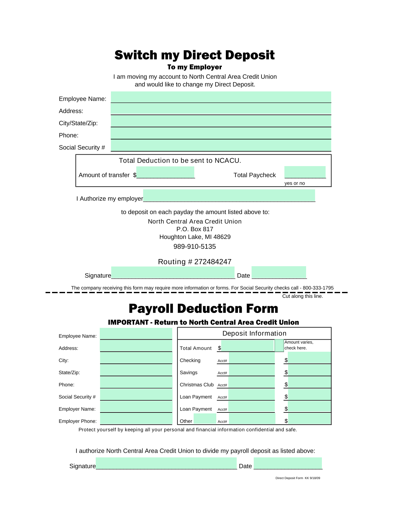 Direct Deposit Form screenshot