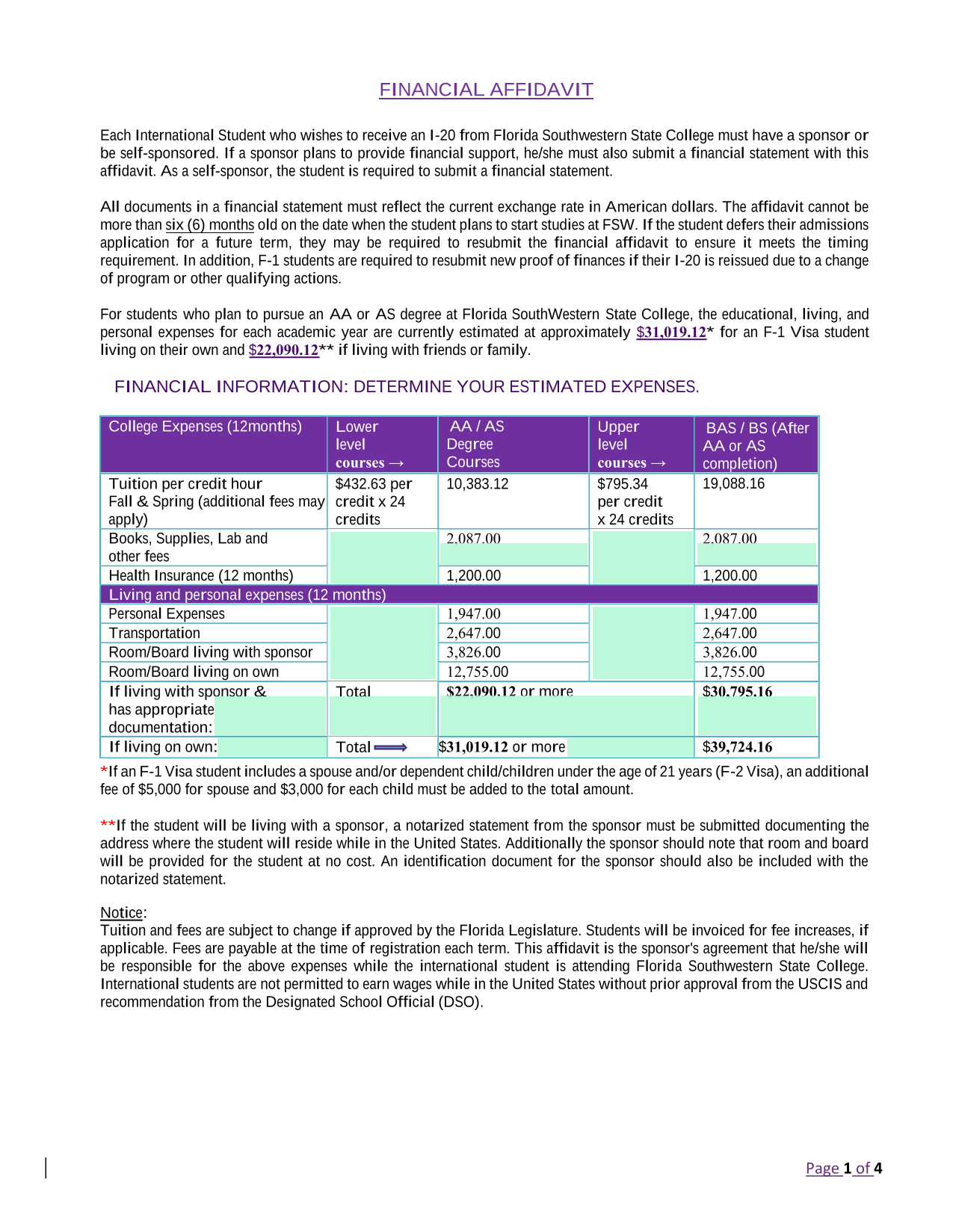 Financial Affidavit screenshot