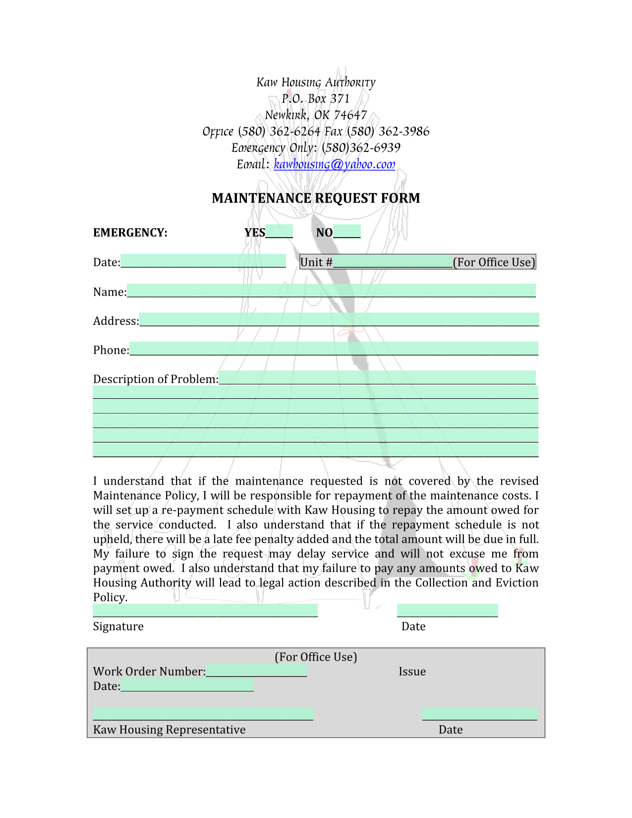 Maintenance Request Form screenshot