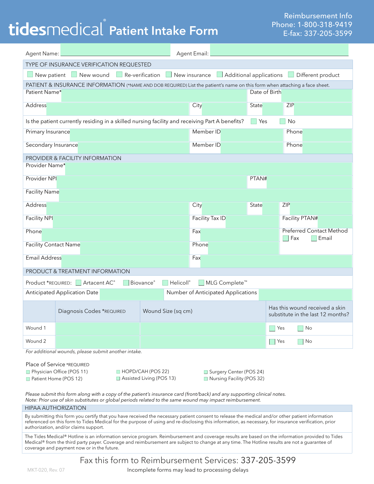 Patient Intake Form screenshot