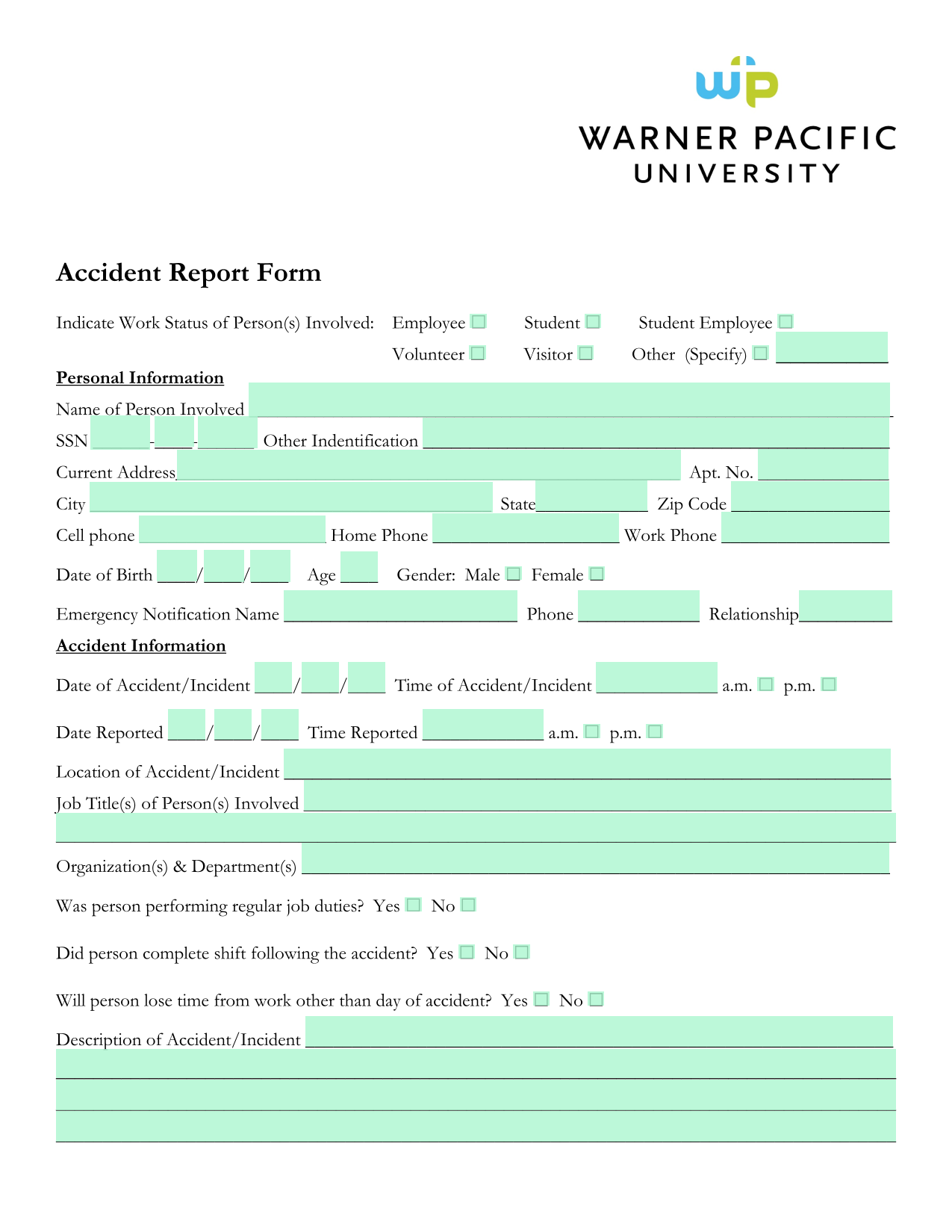 Accident Report Form screenshot