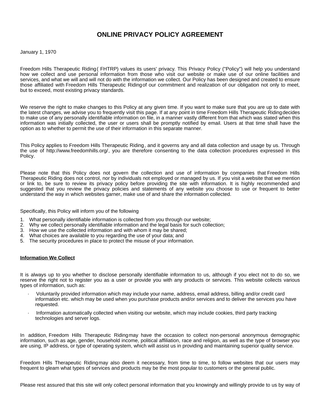 Online Privacy Policy Agreement screenshot