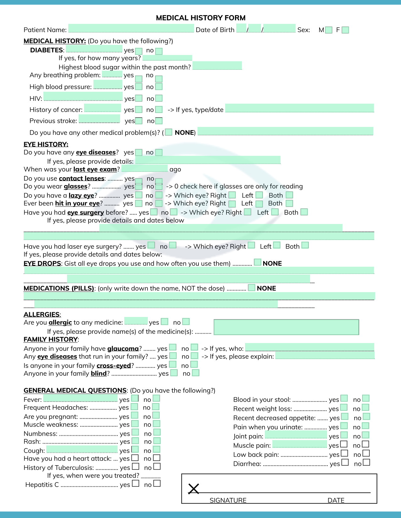 MEDICAL HISTORY FORM screenshot