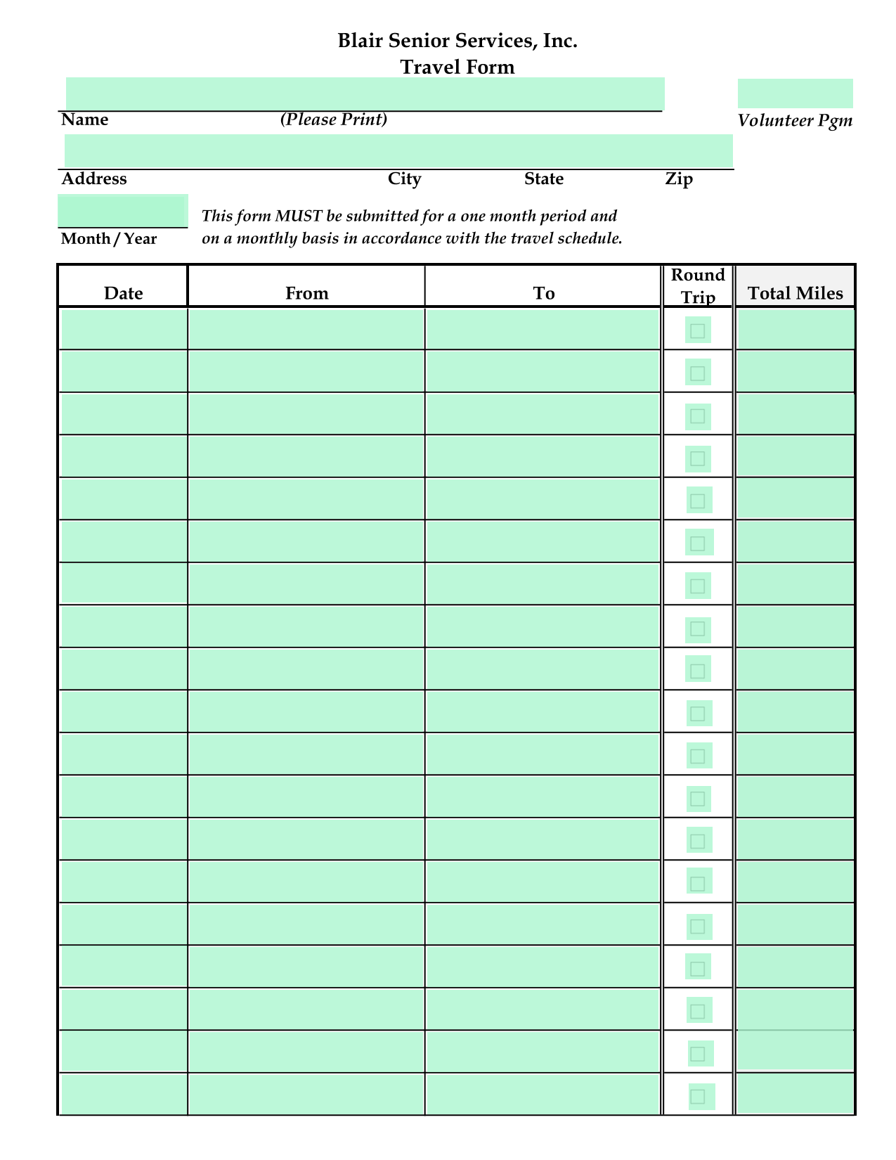 Travel Form screenshot