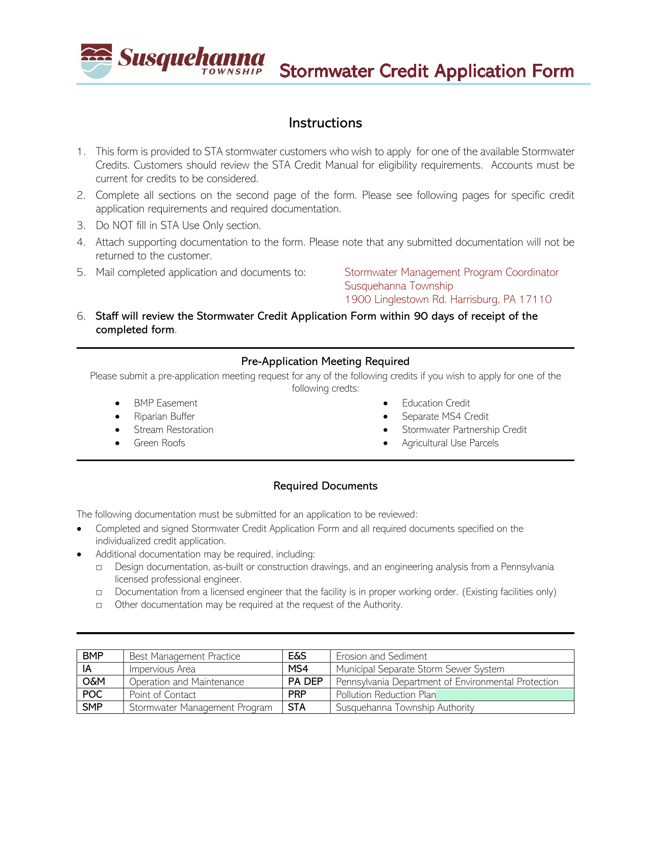 Stormwater Credit Application Form screenshot