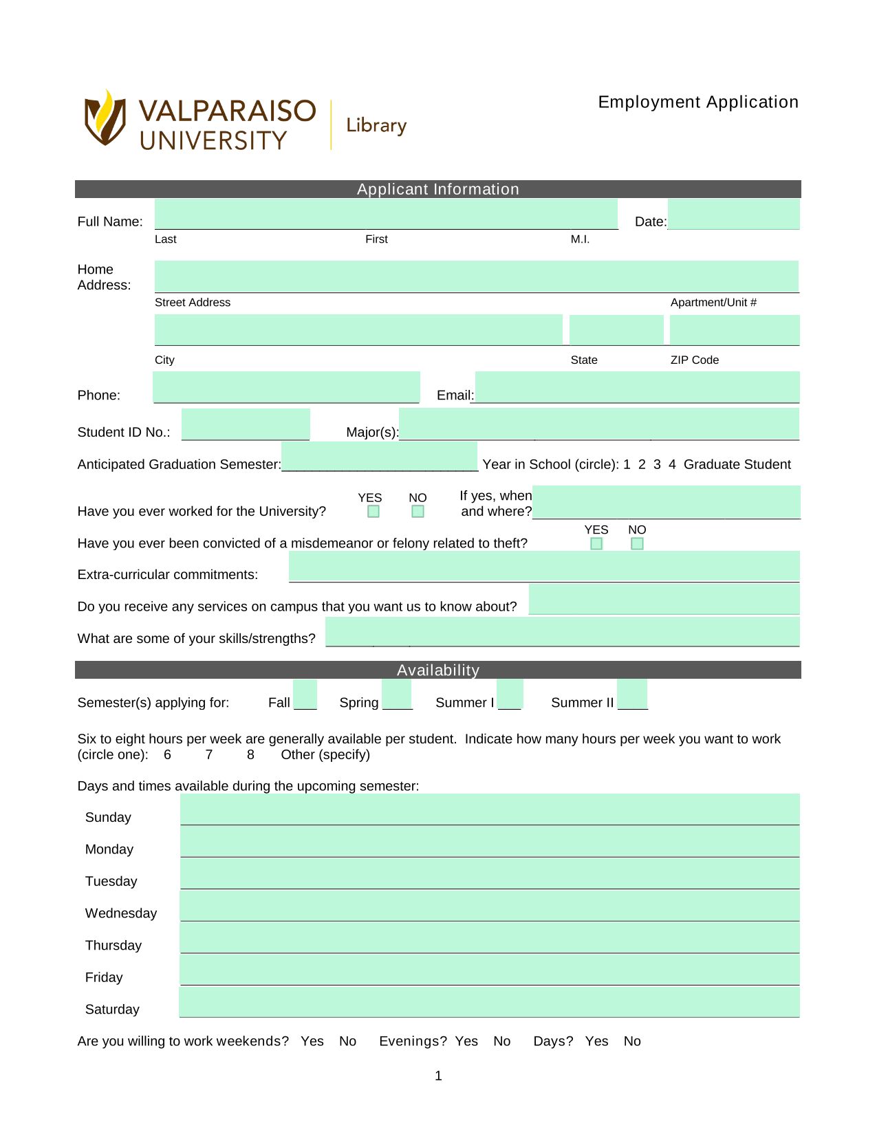 Employment Application screenshot