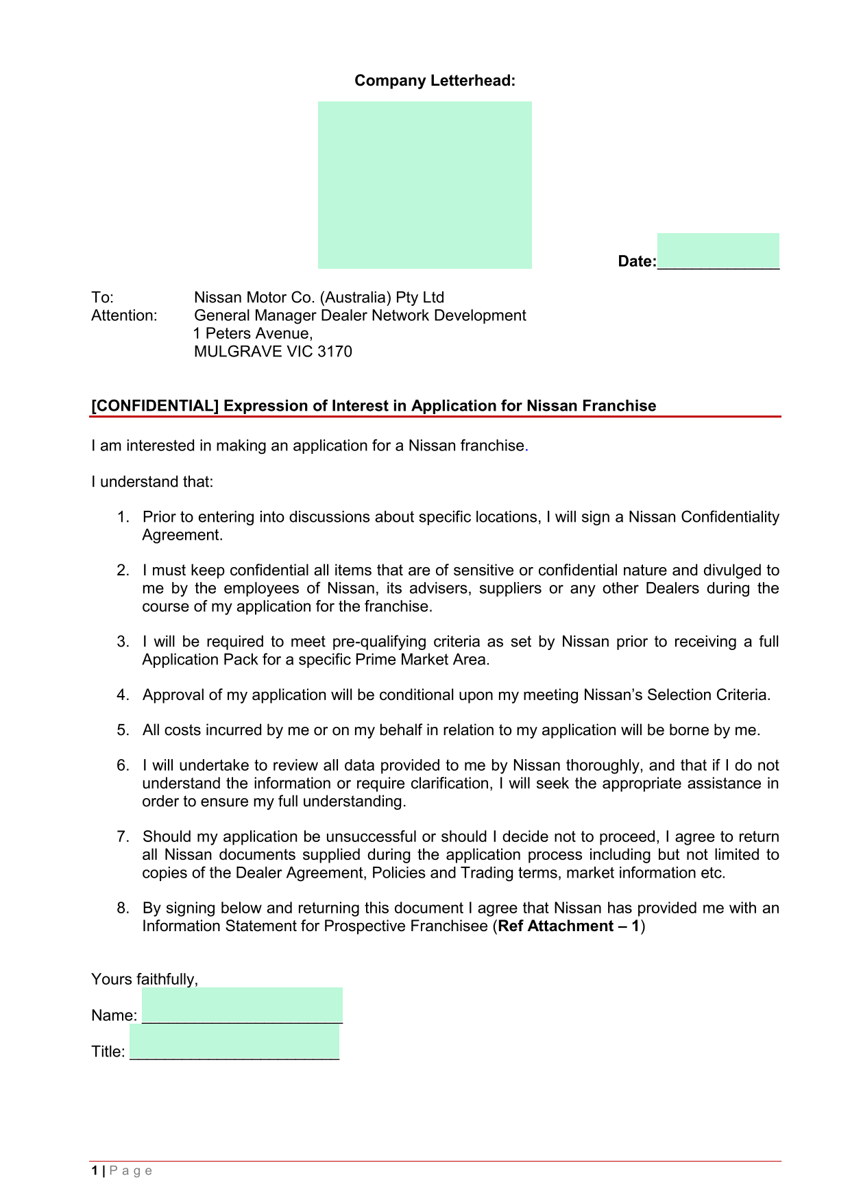 Expression Of Interest In Application For Nissan Franchise screenshot