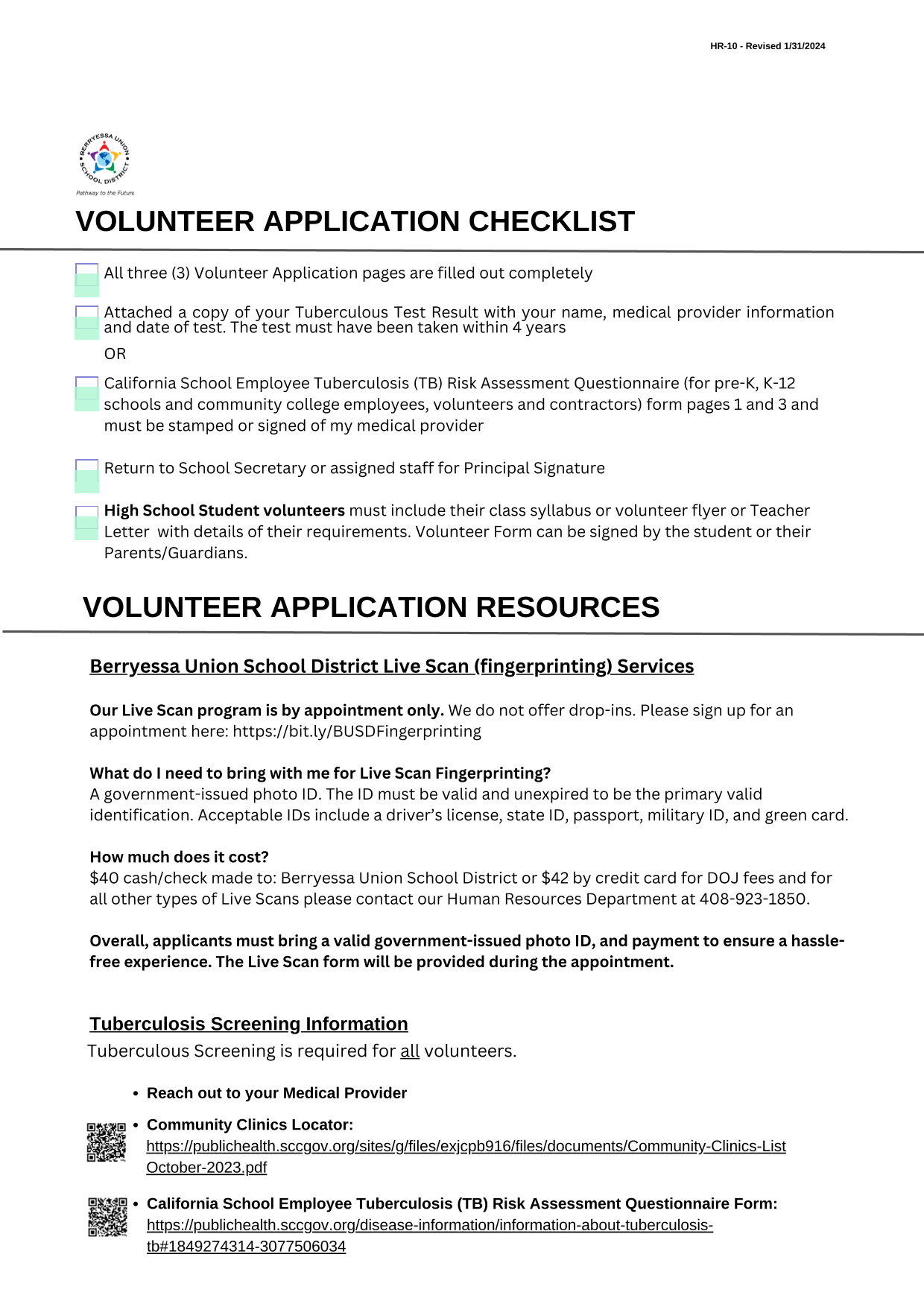 HR 10 Volunteer Application Checklist screenshot
