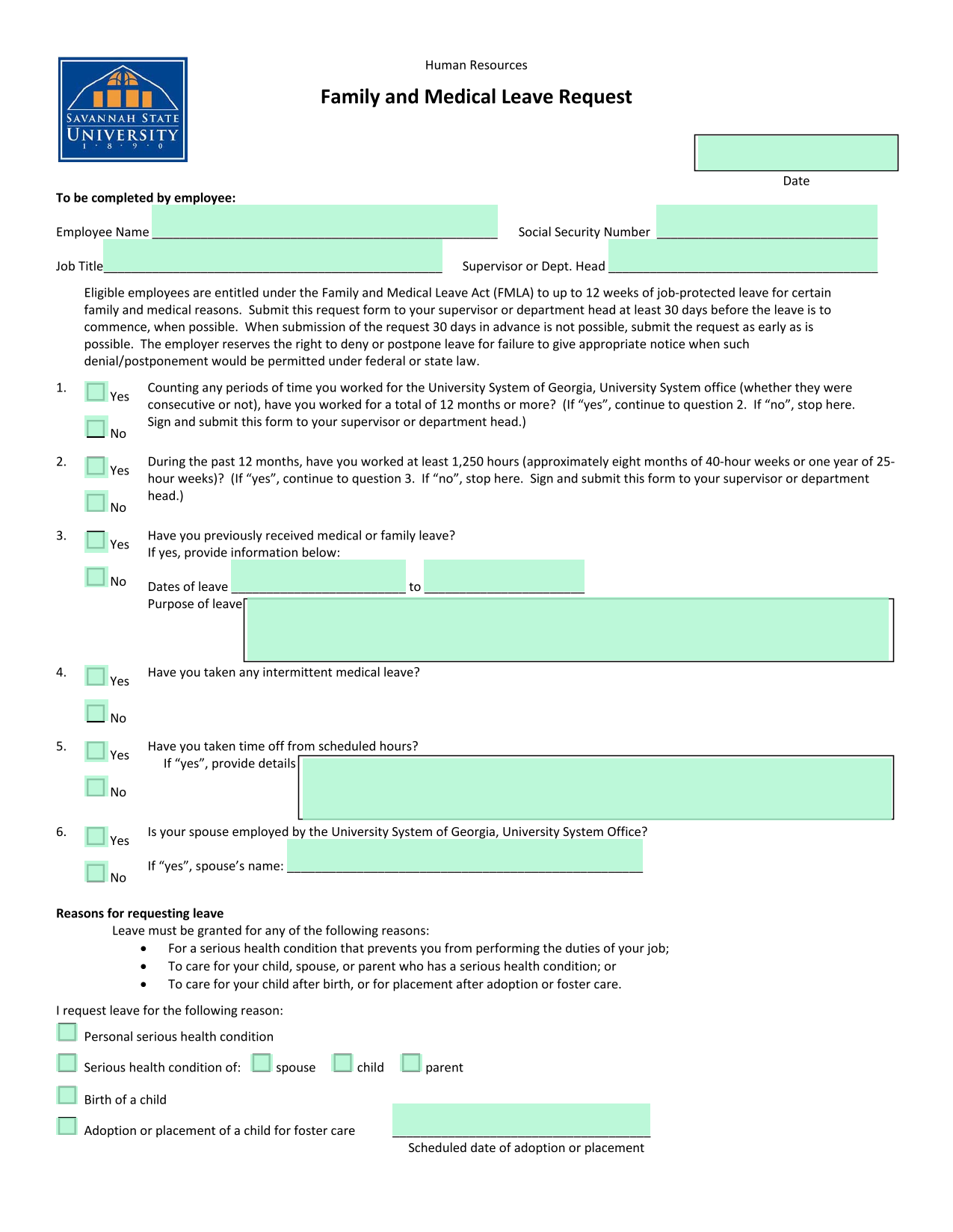 Family And Medical Leave Request screenshot