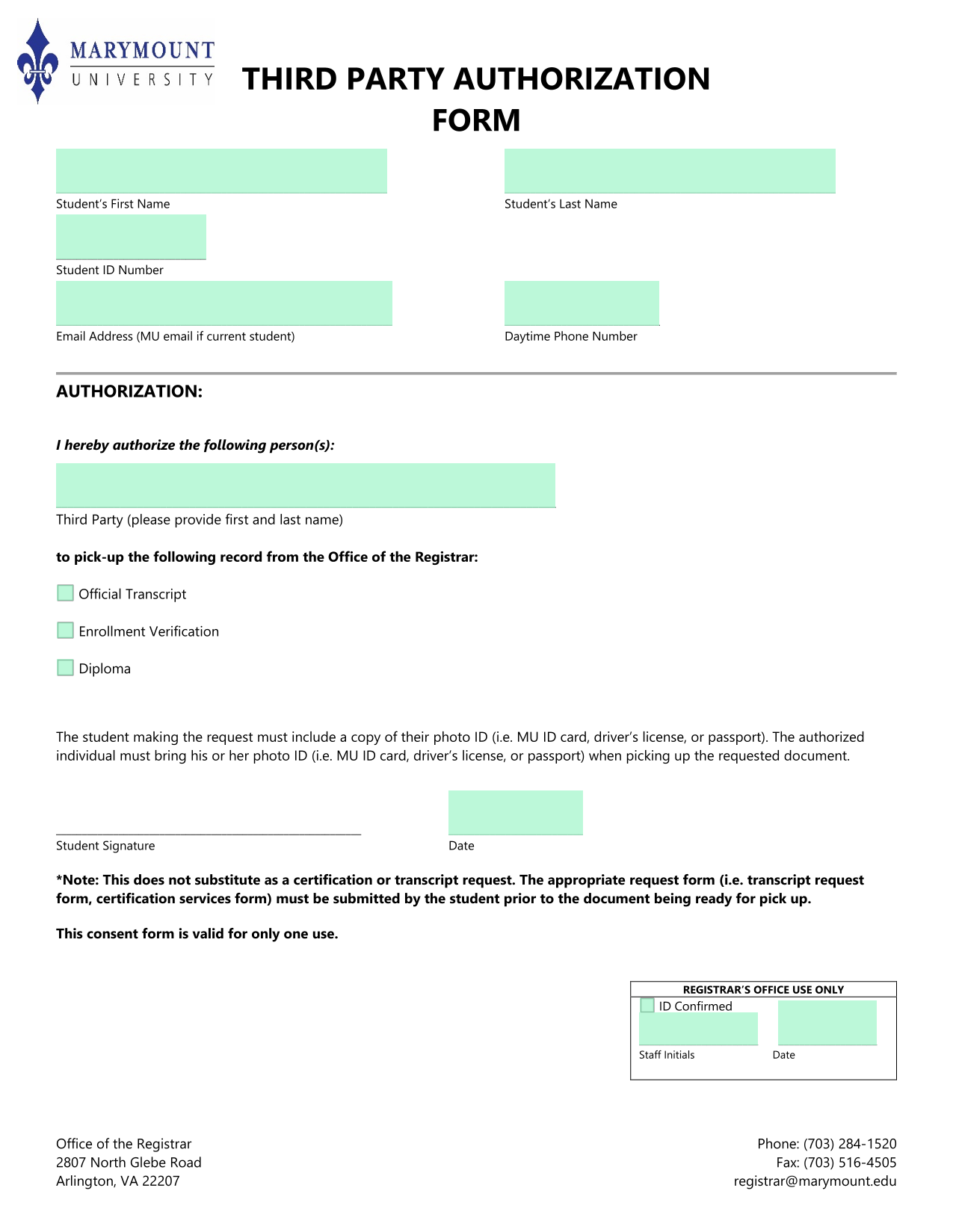 Third Party Authorization Form screenshot