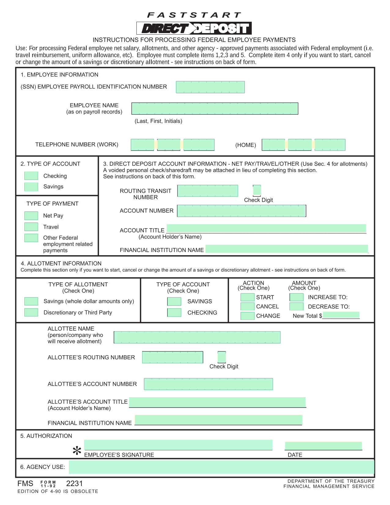 Direct Deposit Form screenshot
