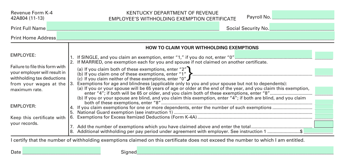 Revenue Form K 4 screenshot
