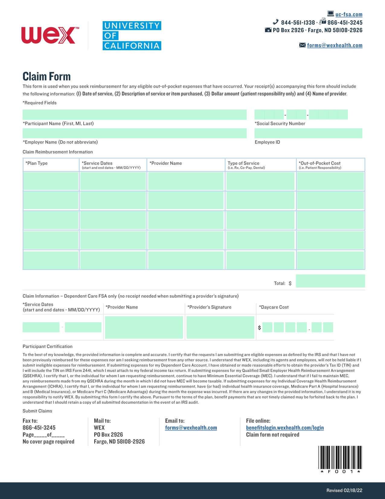 Claim Form screenshot