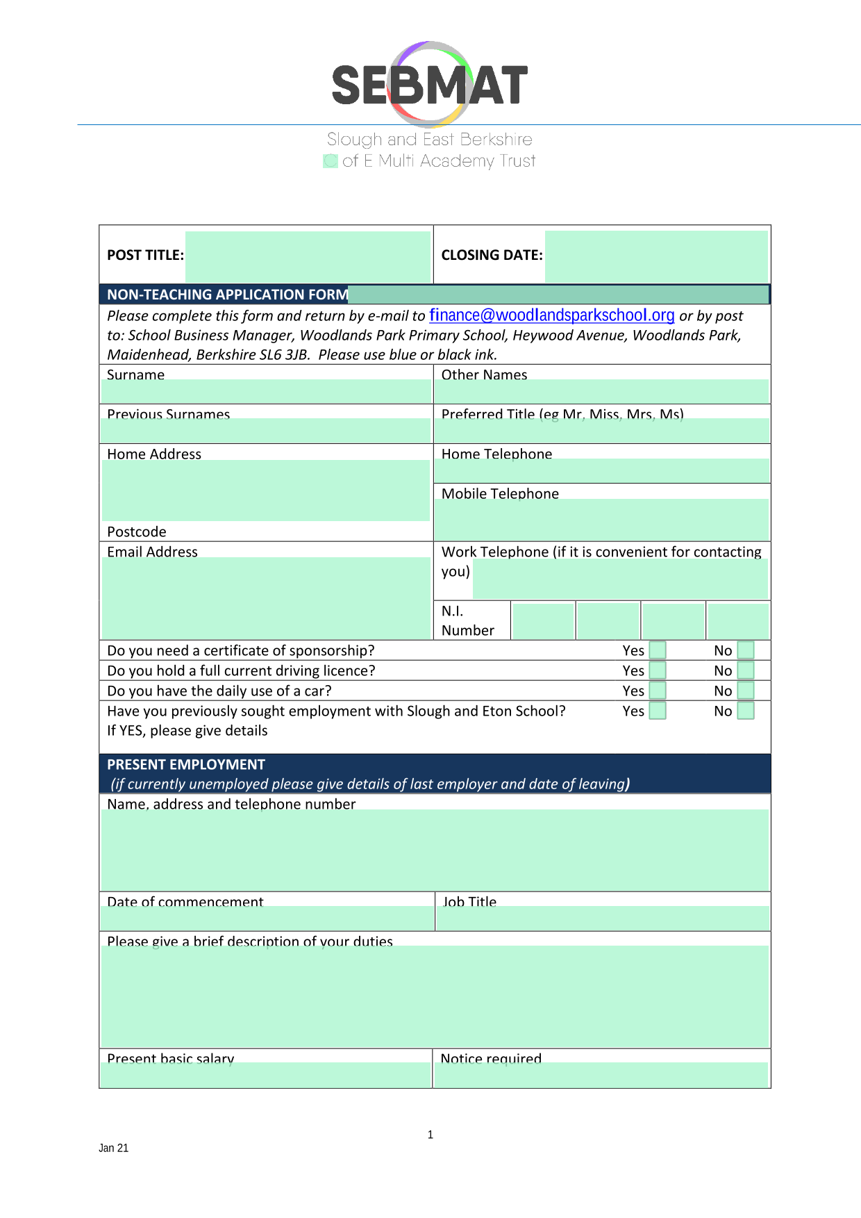 NON TEACHING APPLICATION FORM screenshot