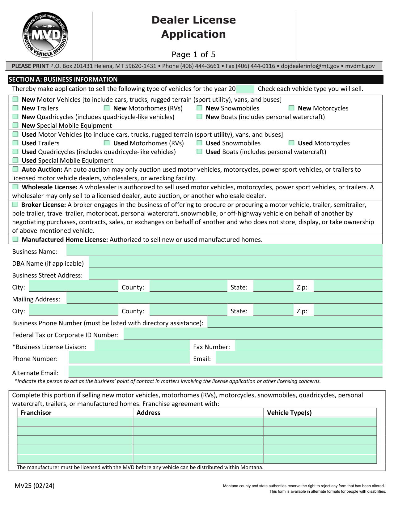 Dealer License Application screenshot