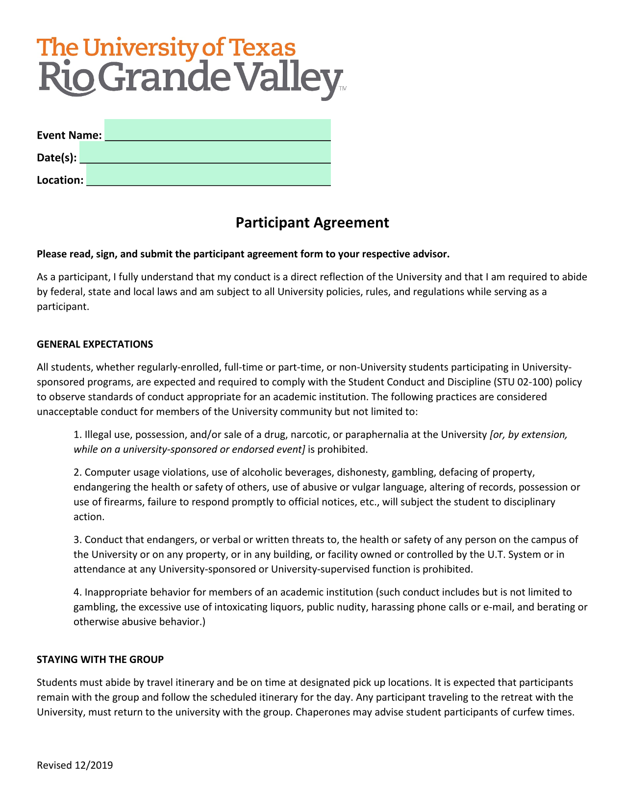 Participant Agreement screenshot