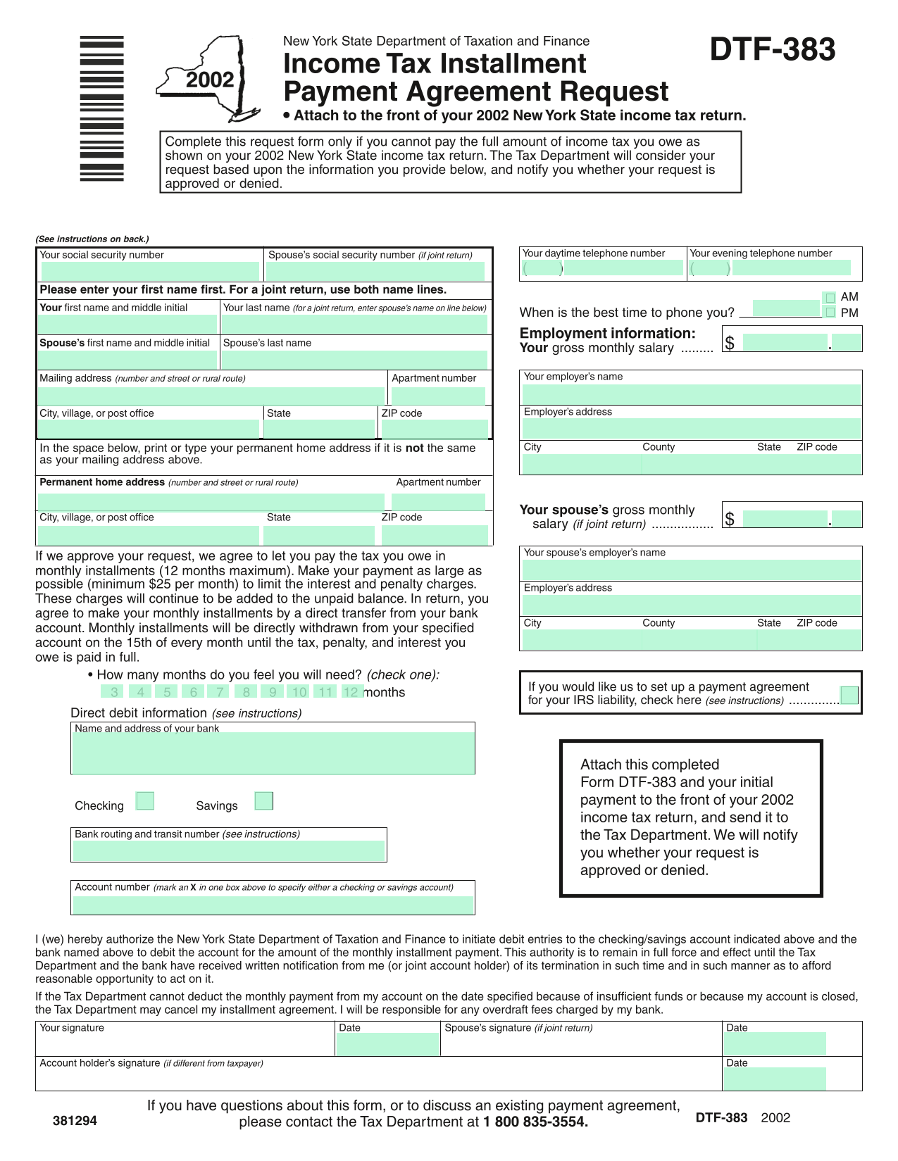 Income Tax Installment Payment Agreement Request screenshot