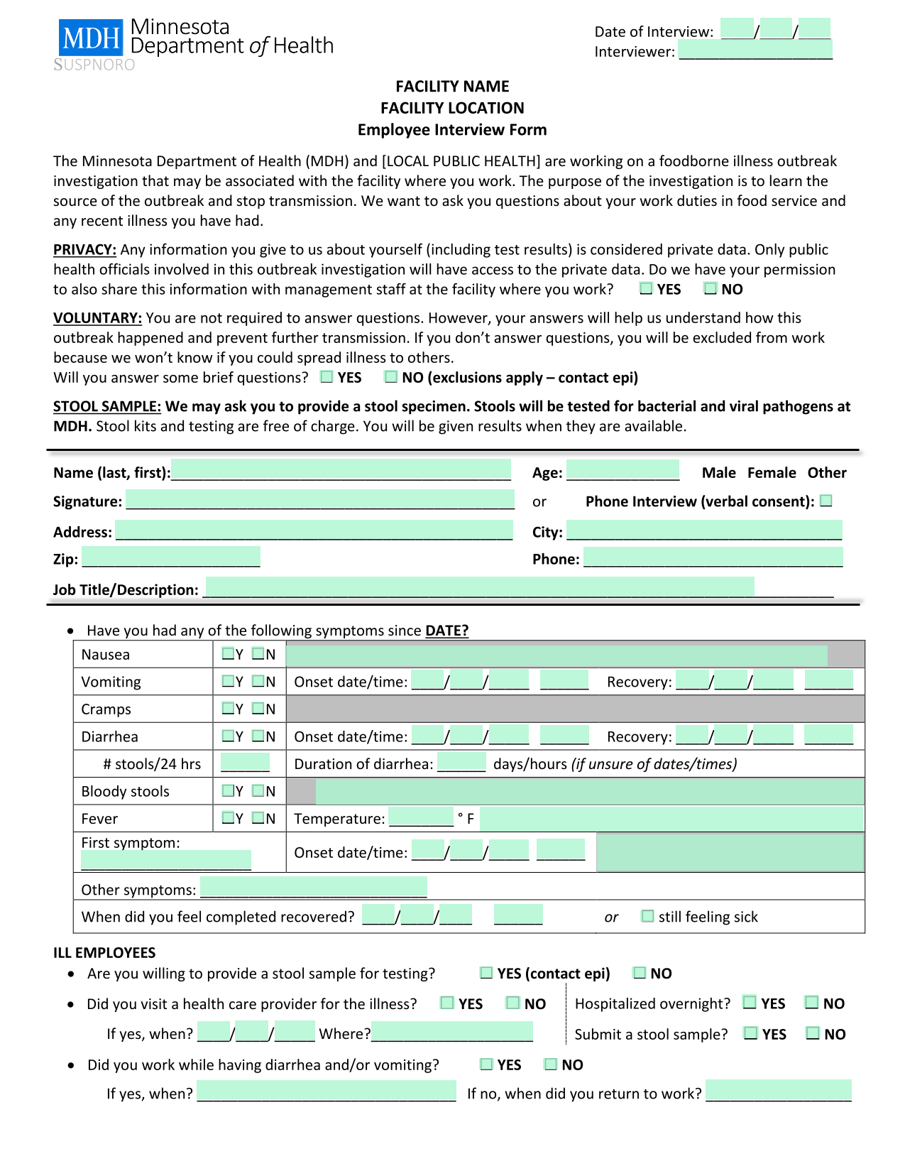 Employee Interview Form screenshot