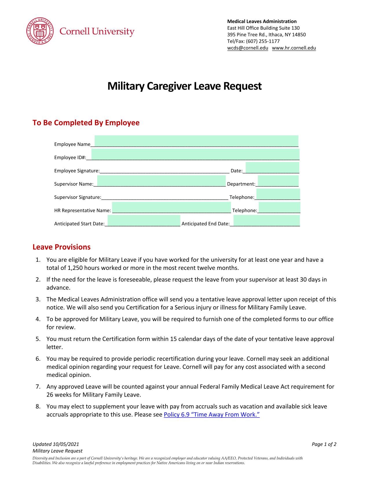 Military Leave Request screenshot