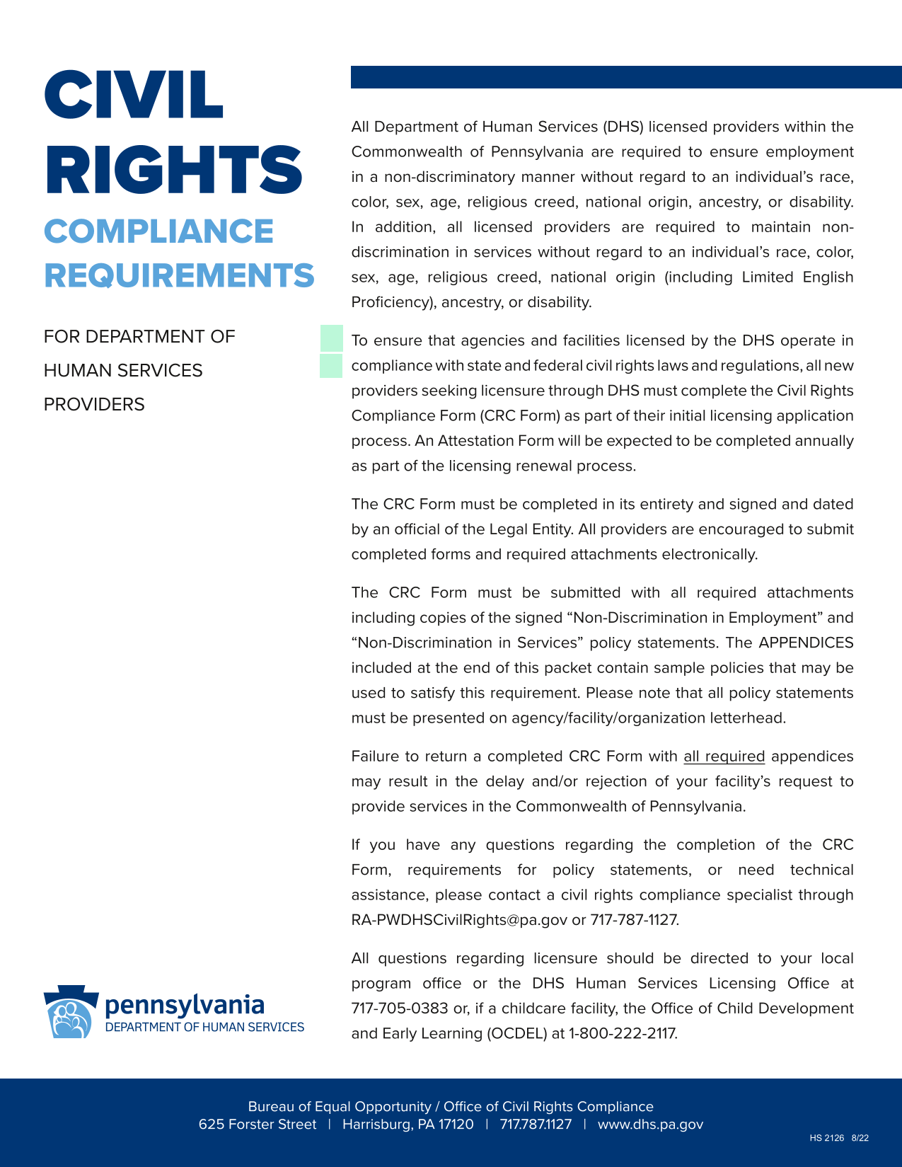 Civil Rights Compliance Form (CRC Form) screenshot
