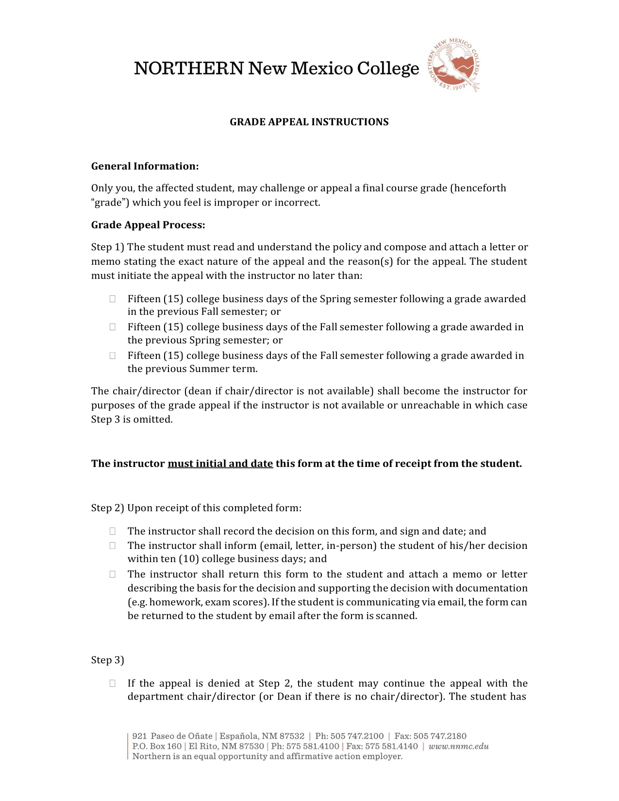 Grade Appeal Instructions screenshot