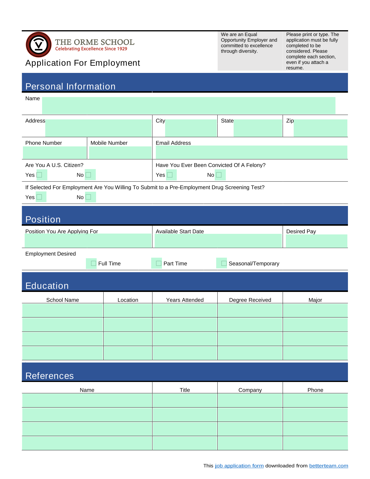 Application For Employment screenshot