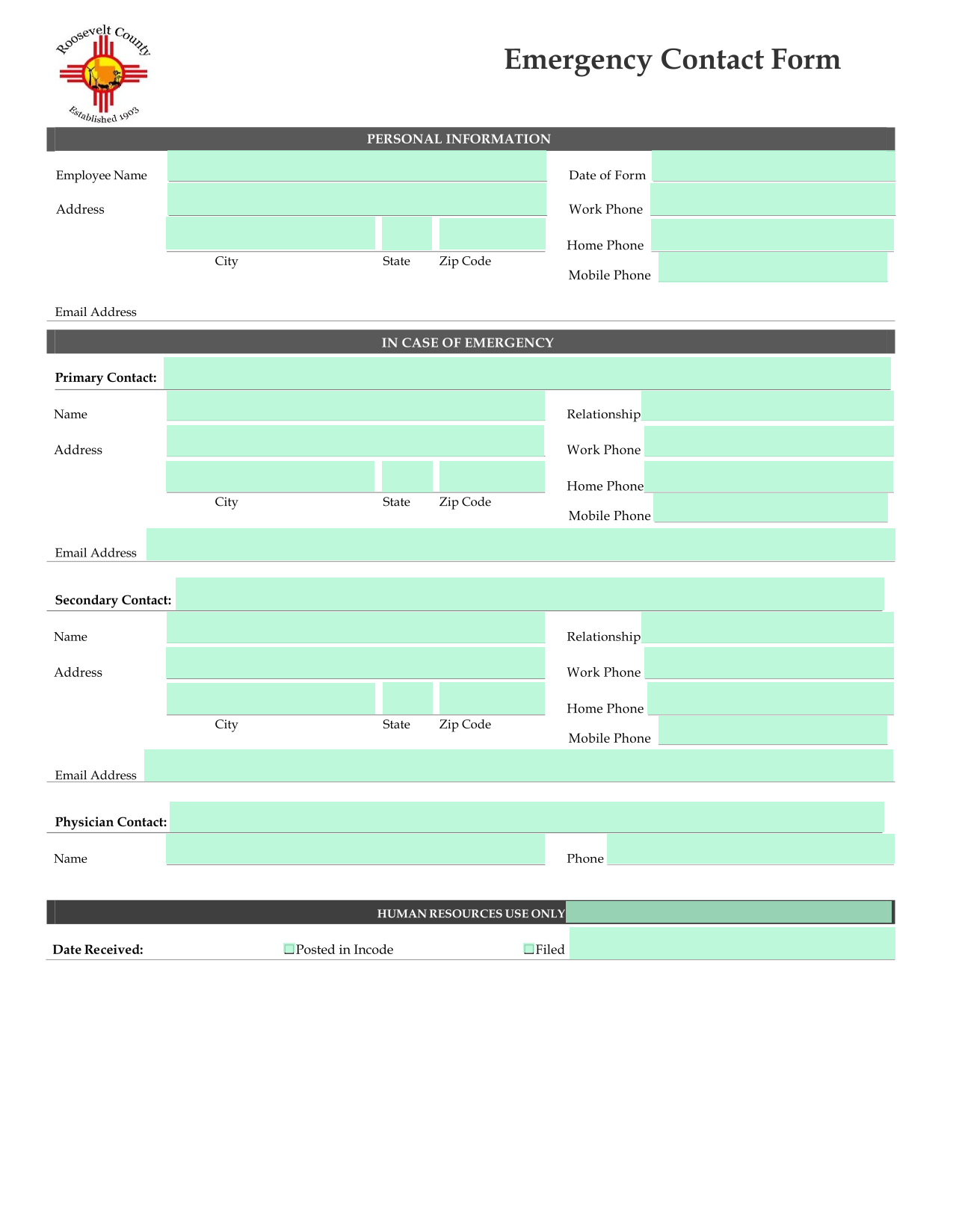 Emergency Contact Form screenshot