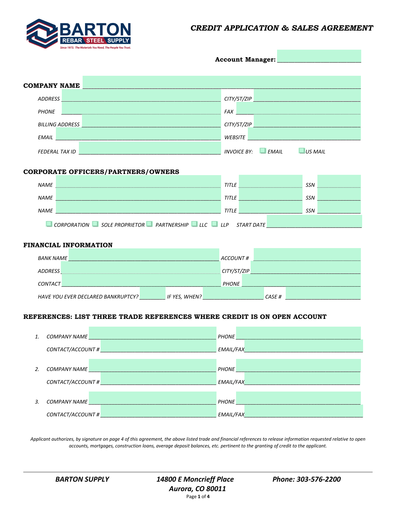 CREDIT APPLICATION  SALES AGREEMENT screenshot