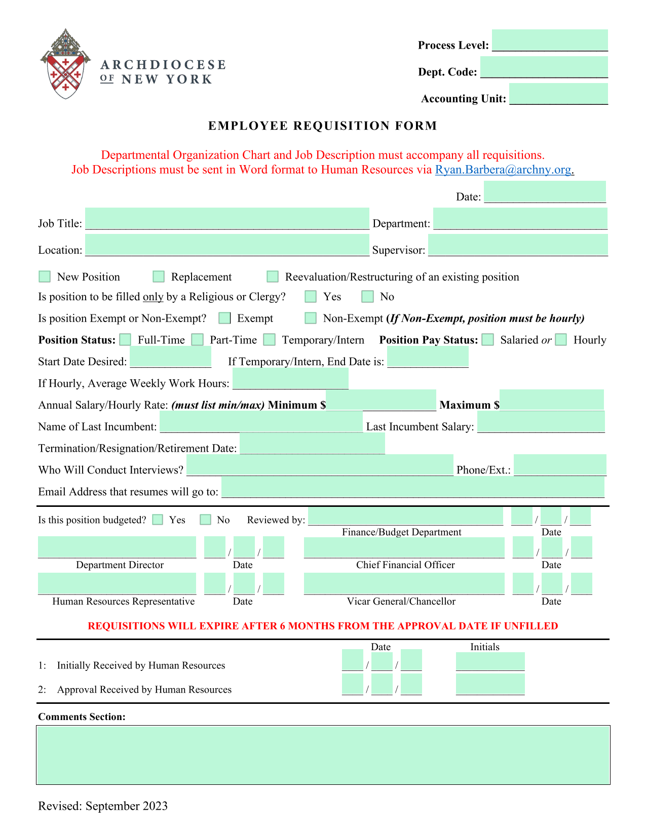 Employee Requisition Form screenshot