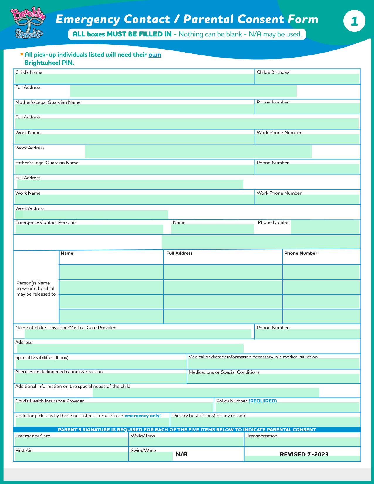 Emergency Contact  Parental Consent Form screenshot