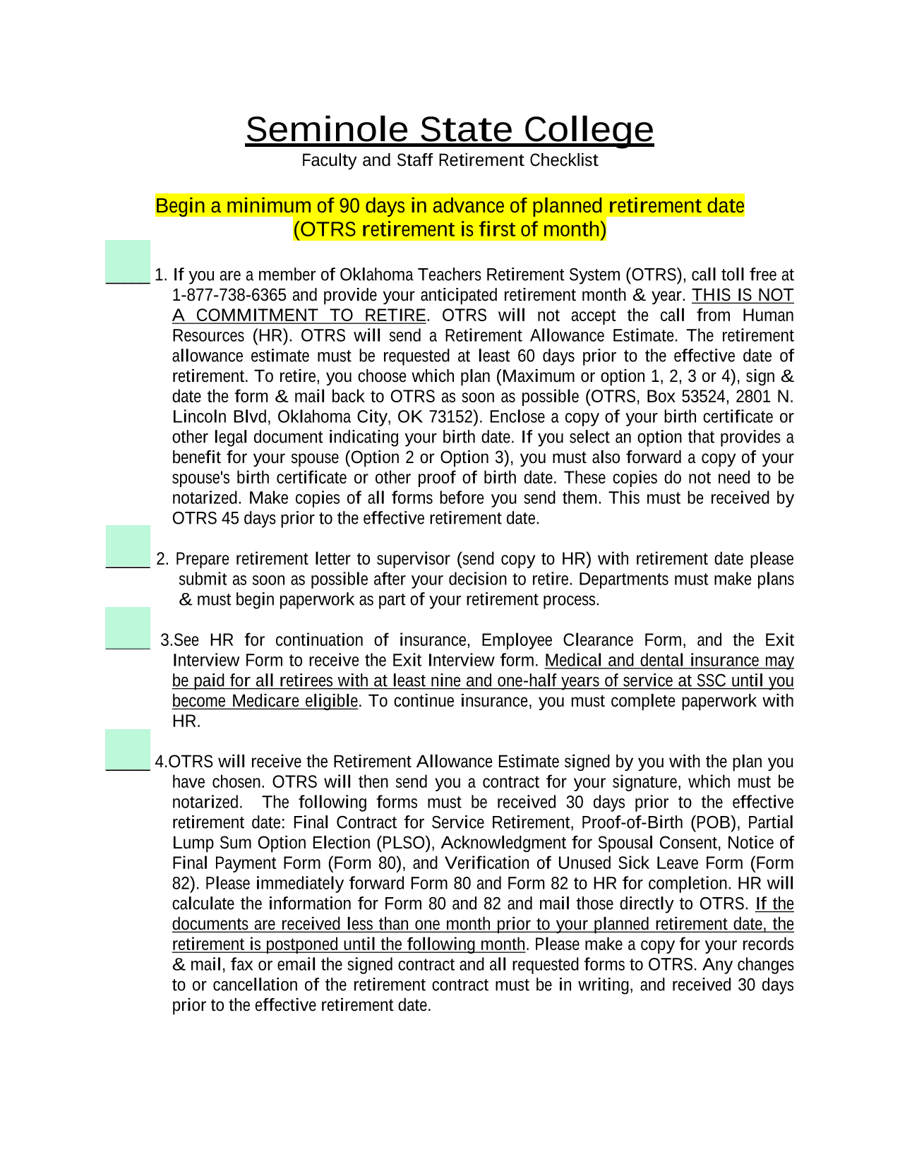 Faculty And Staff Retirement Checklist screenshot