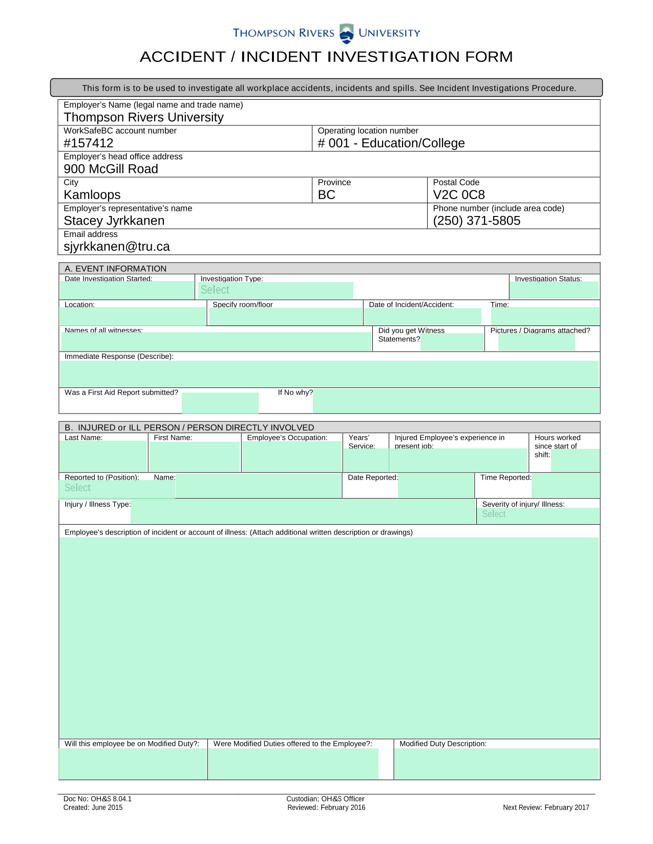 ACCIDENT  INCIDENT INVESTIGATION FORM screenshot