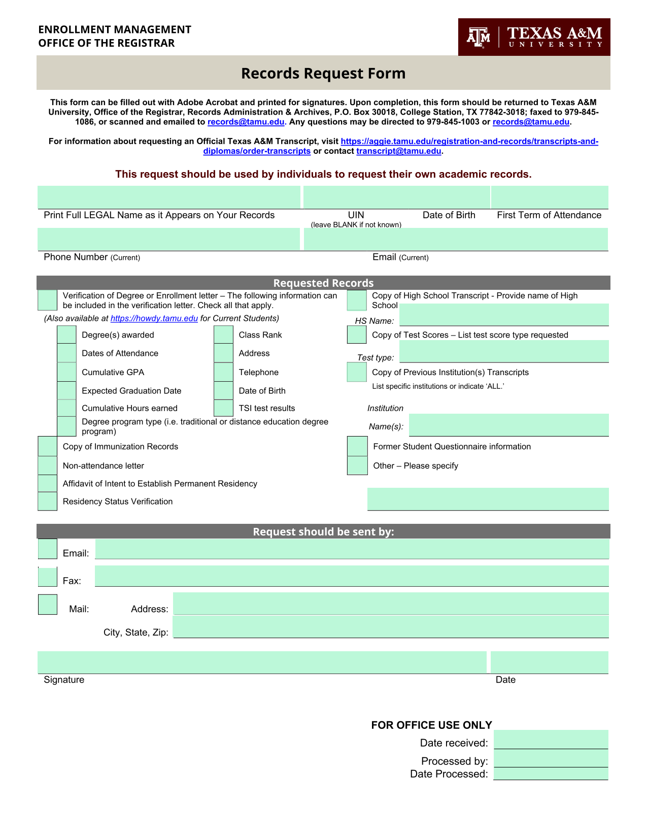 Records Request Form screenshot