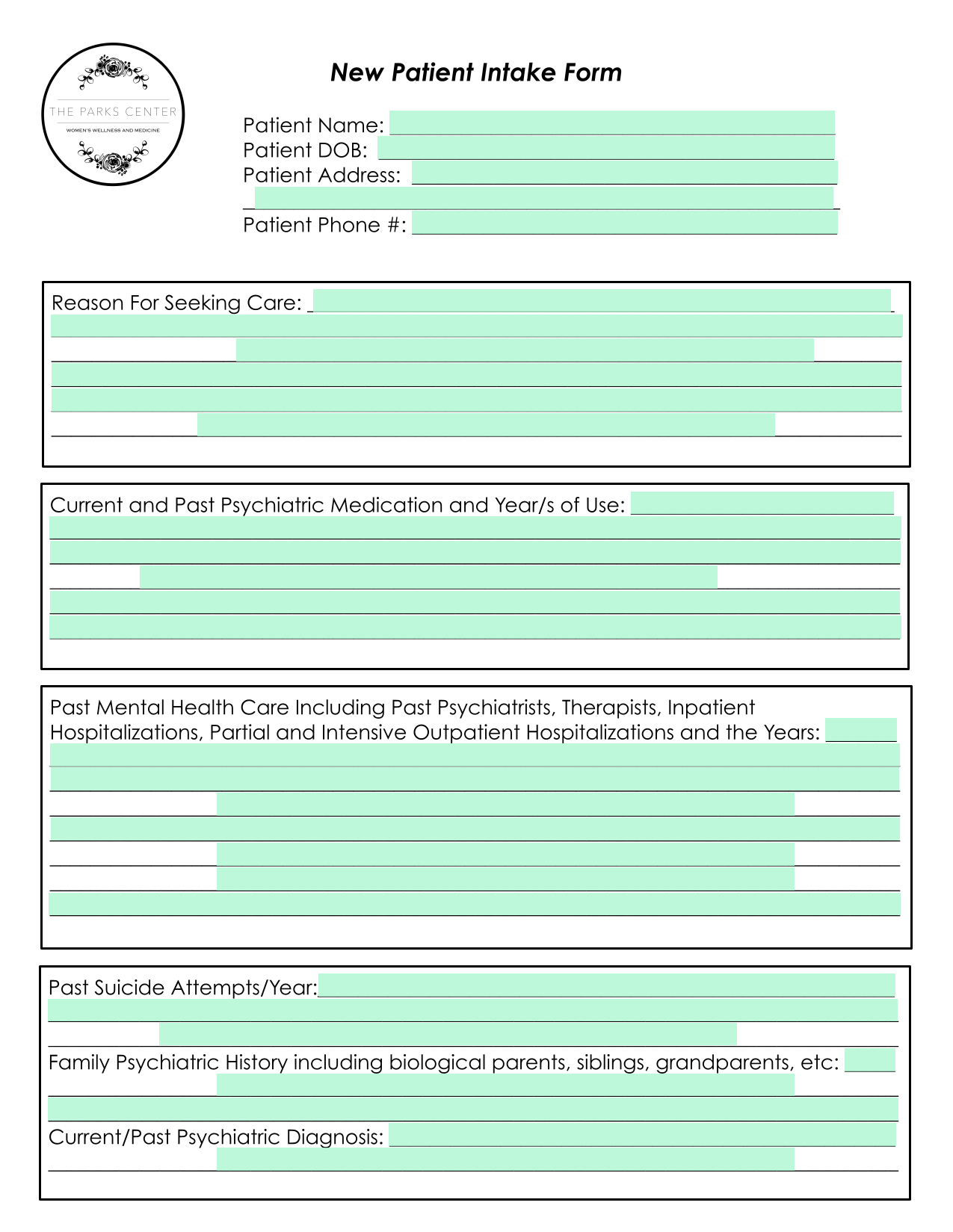 New Patient Intake Form screenshot