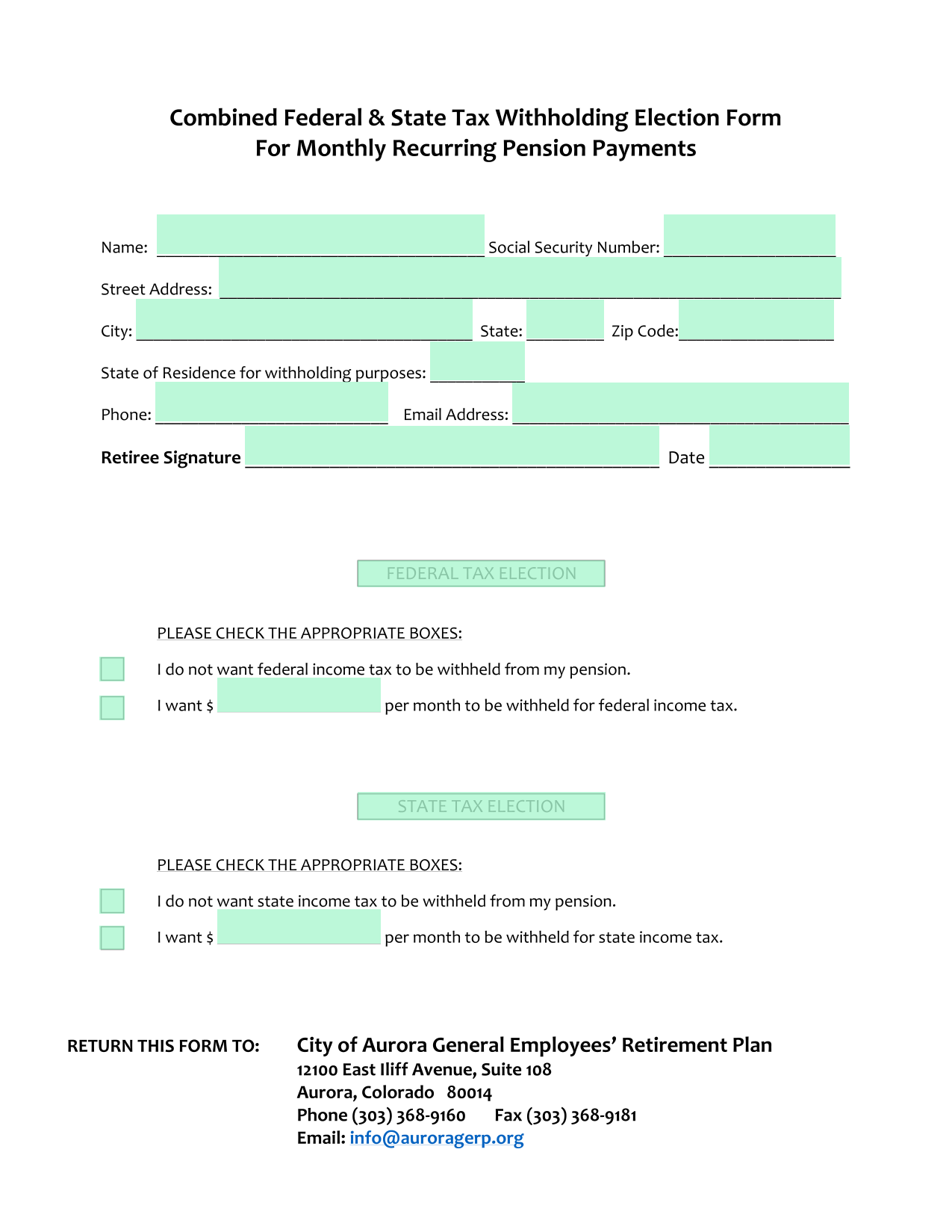 Combined Federal  State Tax Withholding Election Form For Monthly Recurring Pension Payments screenshot