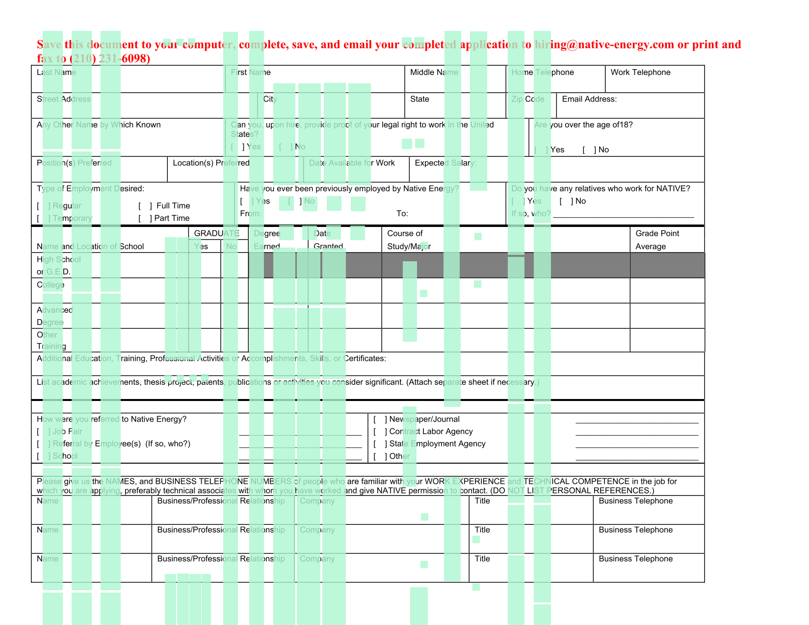 Employment Application screenshot