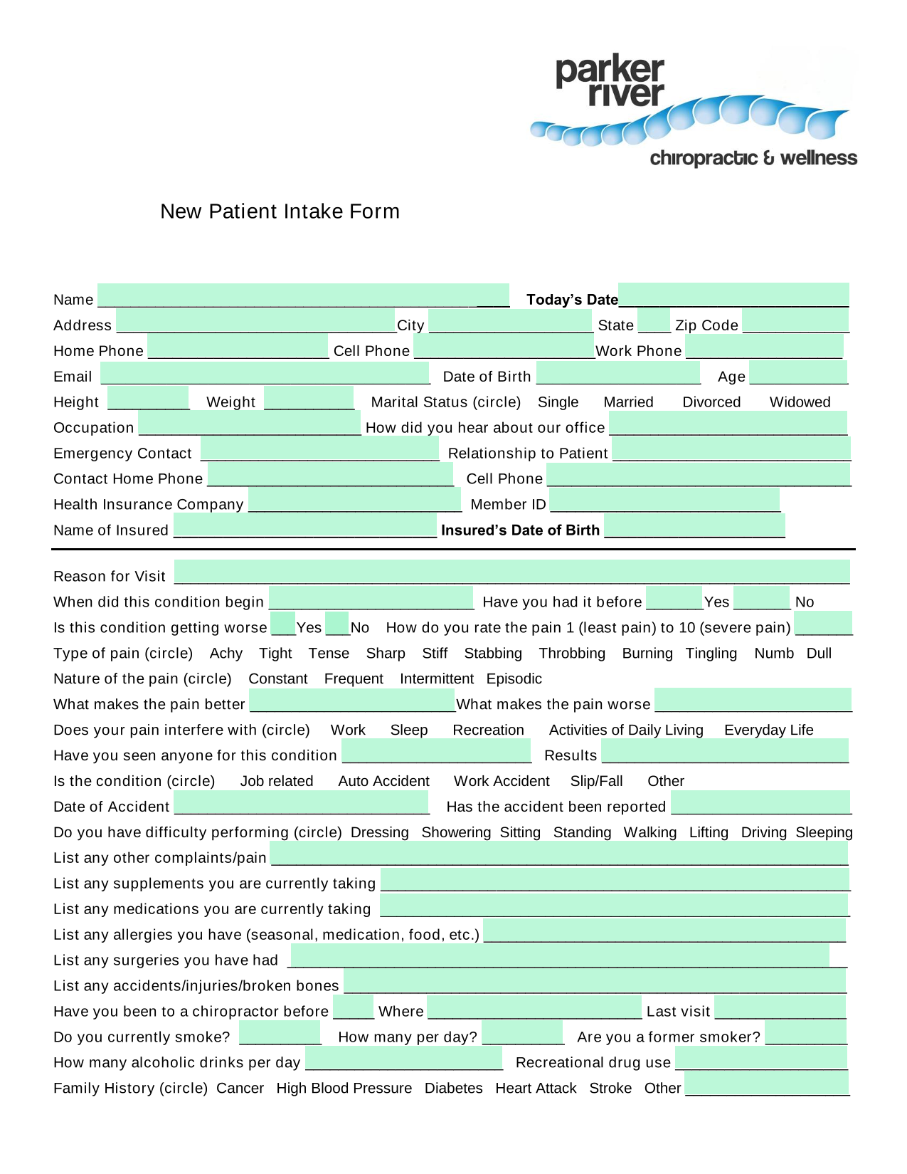 New Patient Intake Form screenshot