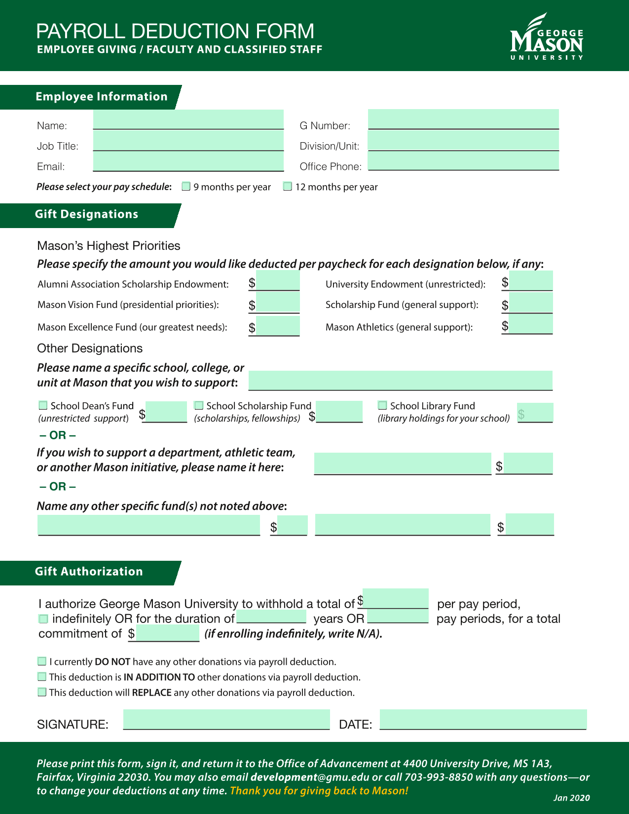 Payroll Deduction Form screenshot